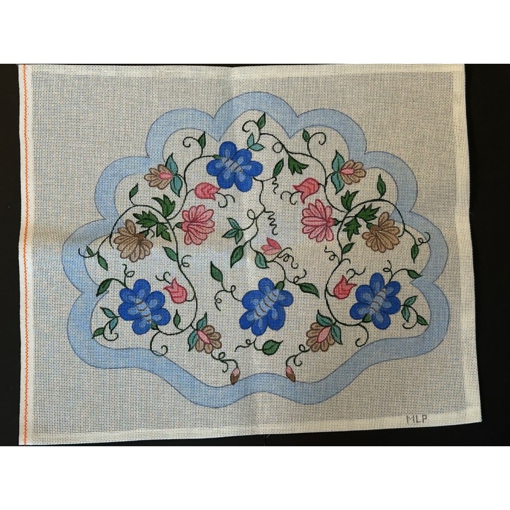 Mary Louise Pivec MLP Hand Painted Needlepoint Canvas Floral Shell‎ Shaped